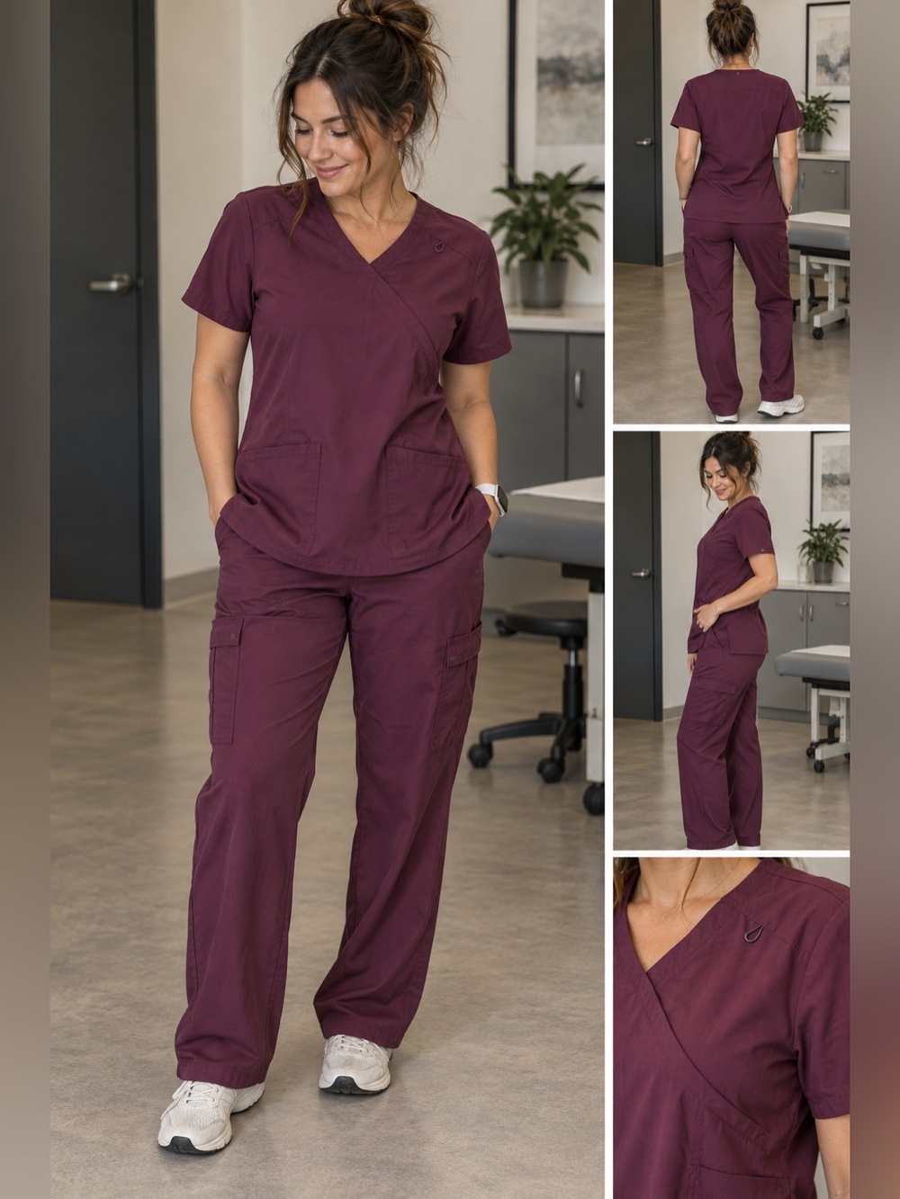 Scrubstar Burgundy Maroon Scrub Set V-Neck Top & Cargo Pants Sizes XXL Nurse Vet